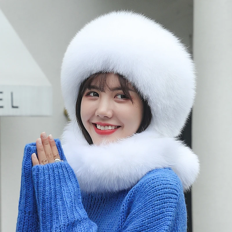 Женская зимняя меховая шапка шапки из натурального Лисьего меха головной убор