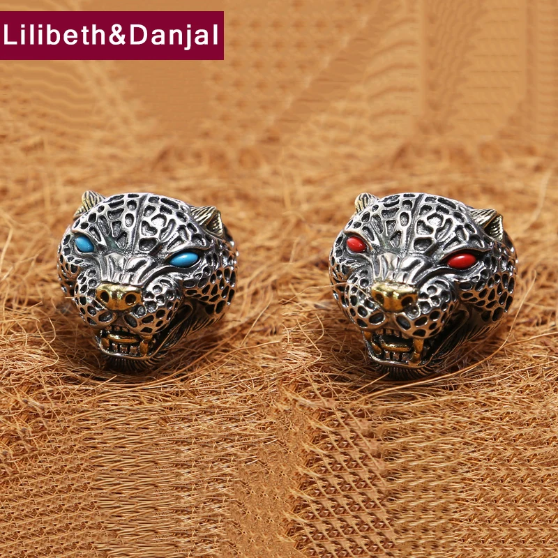 

Men Opening Finger Ring 925 Sterling Silver Jewelry Inlaid Turquoise Leopard Adjustable Ring Fine Jewelry 2018 FR72