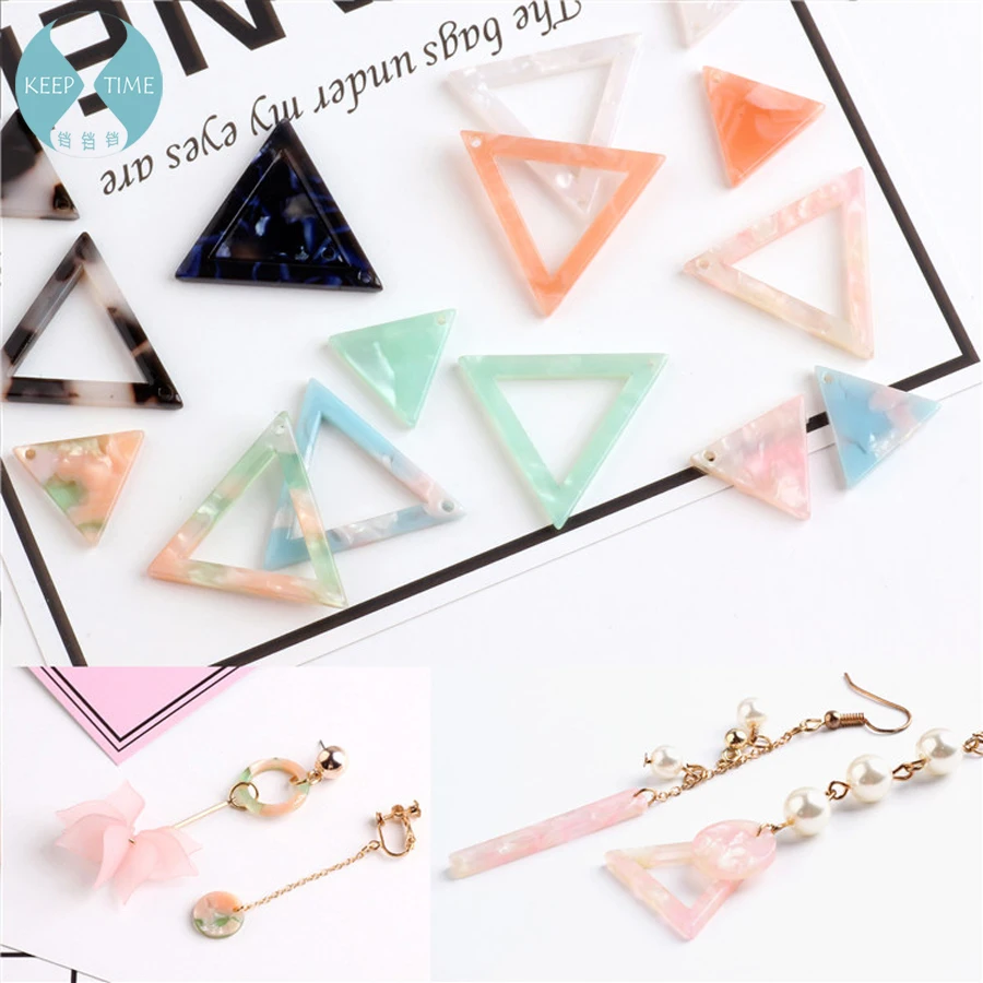 

DIY earrings pendants ornaments materials fittings imports acetate fresh powder green triangular geometry pierced film