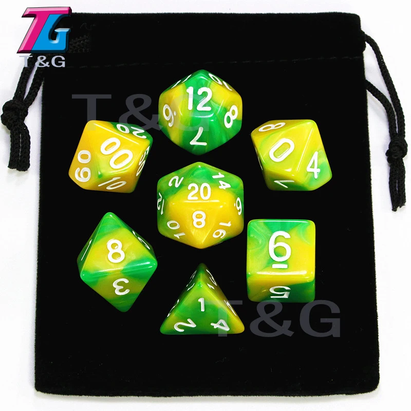 7 pcs кости с сумкой D& D d4, d6, d8, d10, d%, d12, d20 многогранные Настольная игра штук ролевой игры