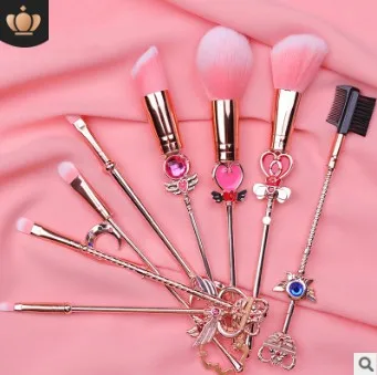 

6set/lot 8pcs/lot Pink Maid Metal Brush Set Wool Fiber Cosmetic Brush Traceless Make-up Appliances Cosmetic Tools HA502