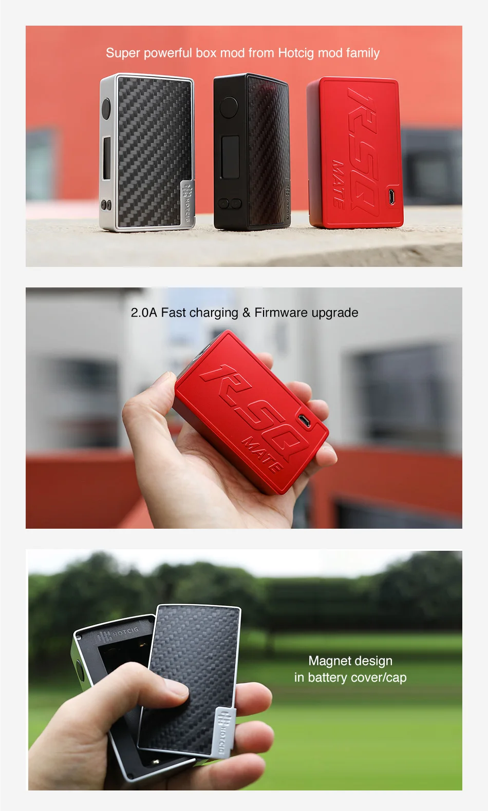 Hotcig RSQ mate 213 Вт TC коробка мод без батареи с 0,8 мс быстрая скорость стрельбы и 0,96 дюймовый oled-дисплей против Drag Nano/G100 TC