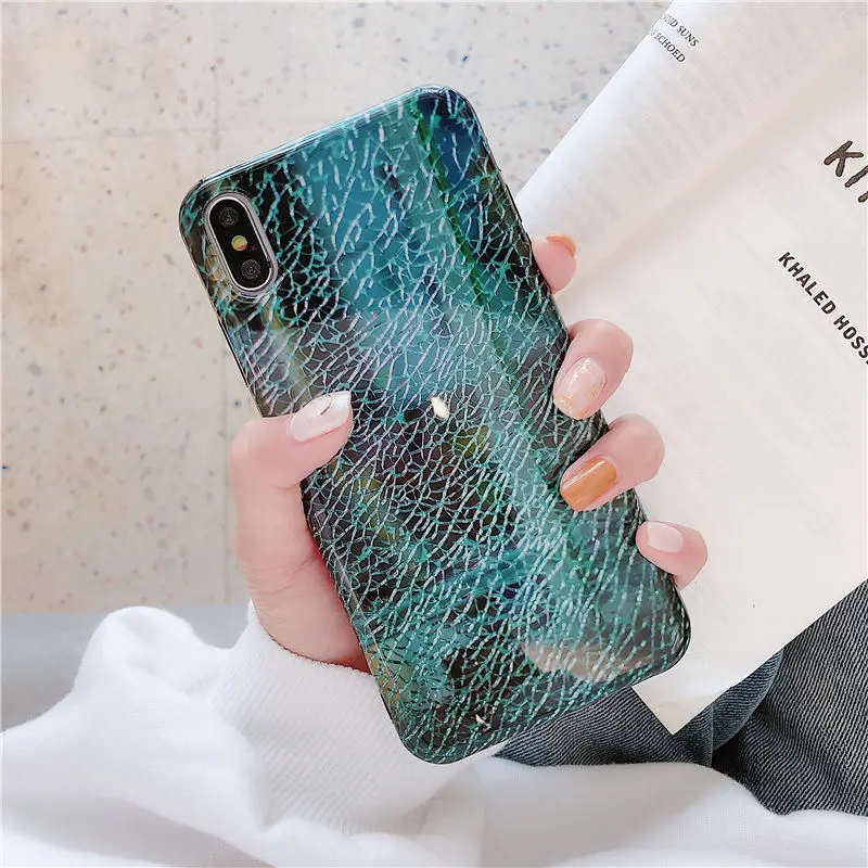 FLYKYLIN Art Marble Crack Case For iphone XR Cases 6 S 6S 7 Plus 8 X XS Max Back Cover Glossy IMD Silicon Phone Coque |