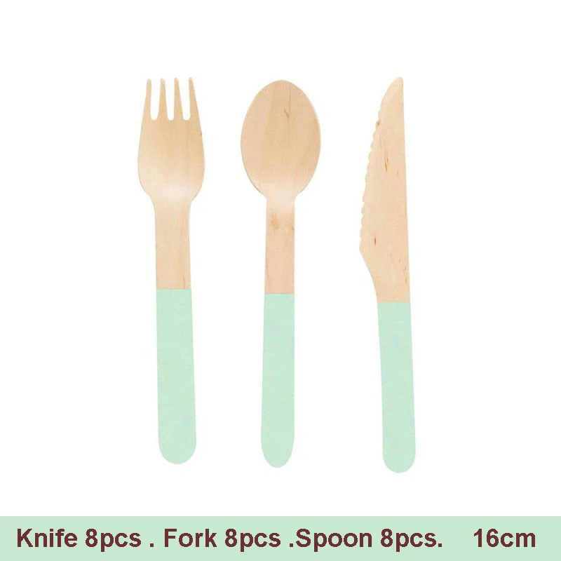 a set 24pcs green 24 шт./компл. Одноразовые деревянные столовые приборы вилки ножи и ложки из натурального дерева столовые приборы для пикника Экологичные Портативный дорожный костюм - Цвет: a set 24pcs green