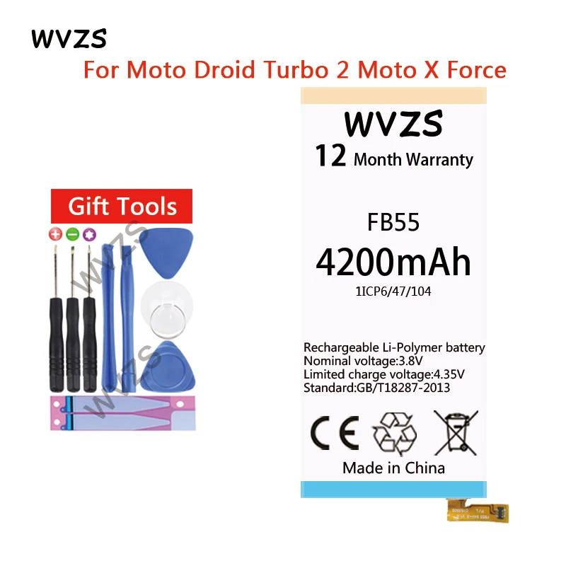 Wvzs 4600 мАч литий-полимерный аккумулятор FB55 для Motorola Moto Droid Turbo 2 XT1585 XT1581 XT1580 X Force