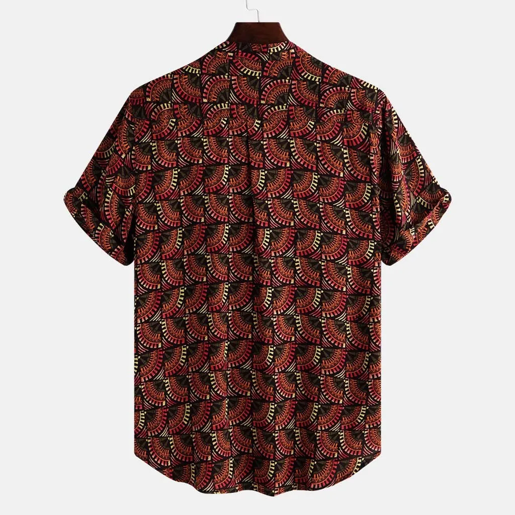 Мужская рубашка chemise летние винтажные этнические чехол с принтами воротник