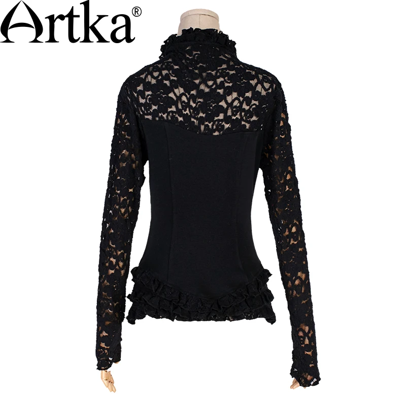 Женская кружевная рубашка с воротником стойкой и длинным рукавом|lace shirt|stand collarartka