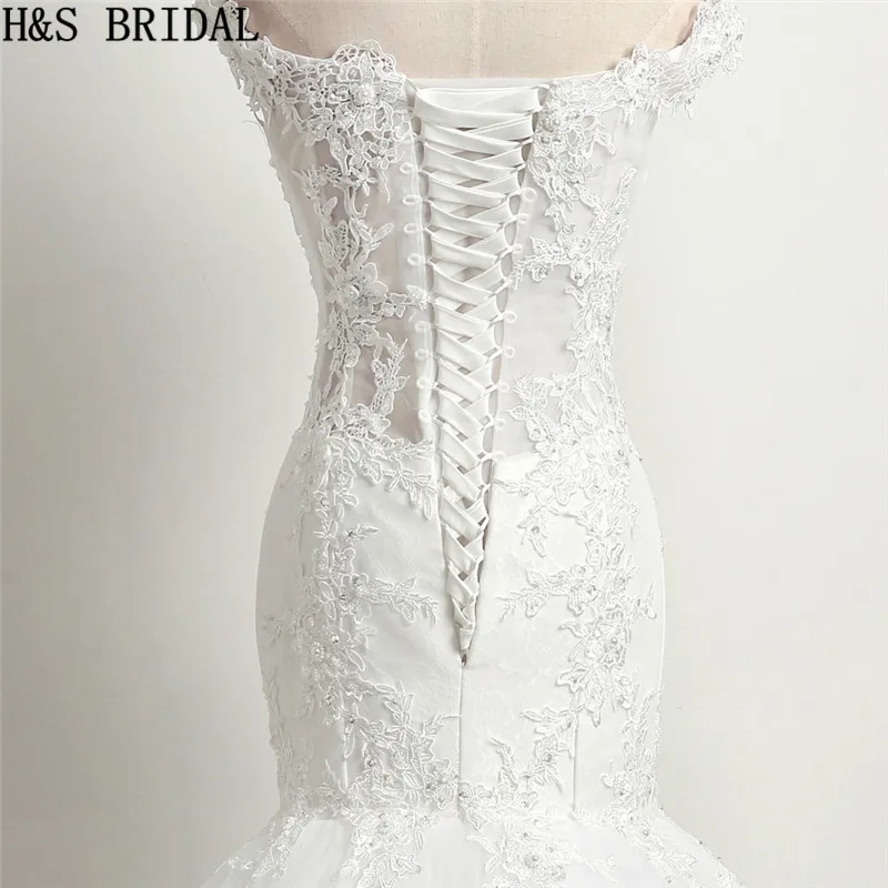 

H&S BRIDAL Lace wedding dress mermaid Two layers Appliques Wedding Gown Beading wedding dresses real pictures vestido de novia