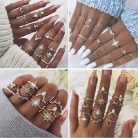 mix styles bohemian vintage crown water drops star geometric ring set women charm ring with opal stone wedding unusual jewelry