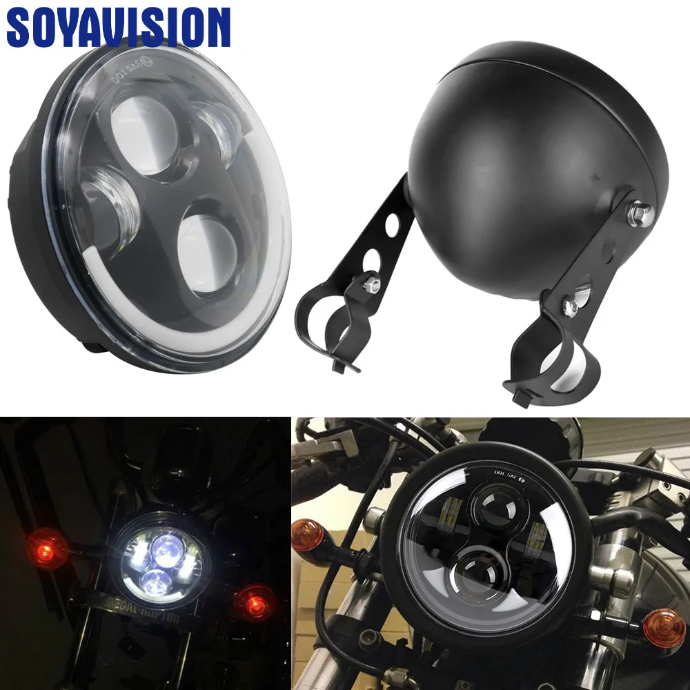 5 75 Ангел глаз DRL фара мотоцикла с 3/4 &quotКорпус для спортстеров XG XR VRSCD Dyna проектор