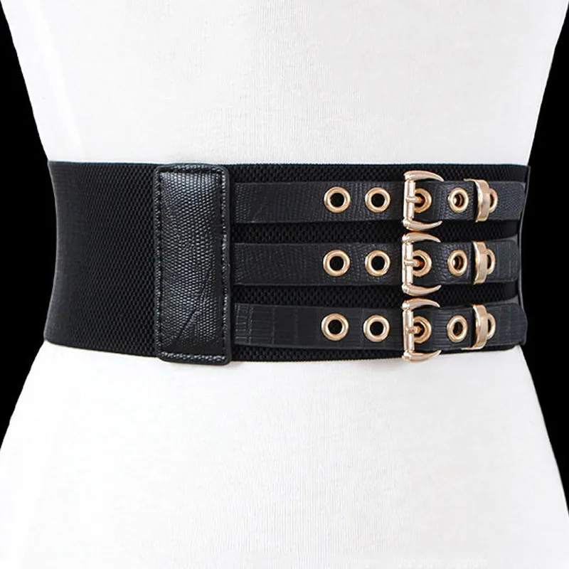В стиле панк 3 Булавки пряжкой широкий Ремни Для женщин Эластичный ремешок