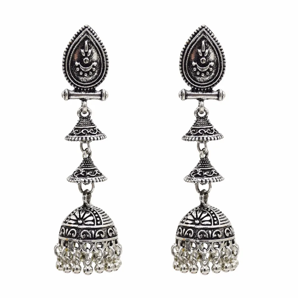 Индийские серьги для женщин, окисленная Jhumka, золото, серебро, большая Длинная кисточка, колокольчики, висячие серьги, цыганская турка, Этнические украшения