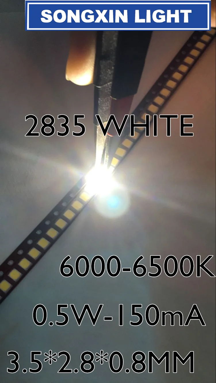 50 шт./лот 3528 Ламповые бусины теплый/холодный белый SMD 2835 0 5 Вт 55 60 лм сверхмощный