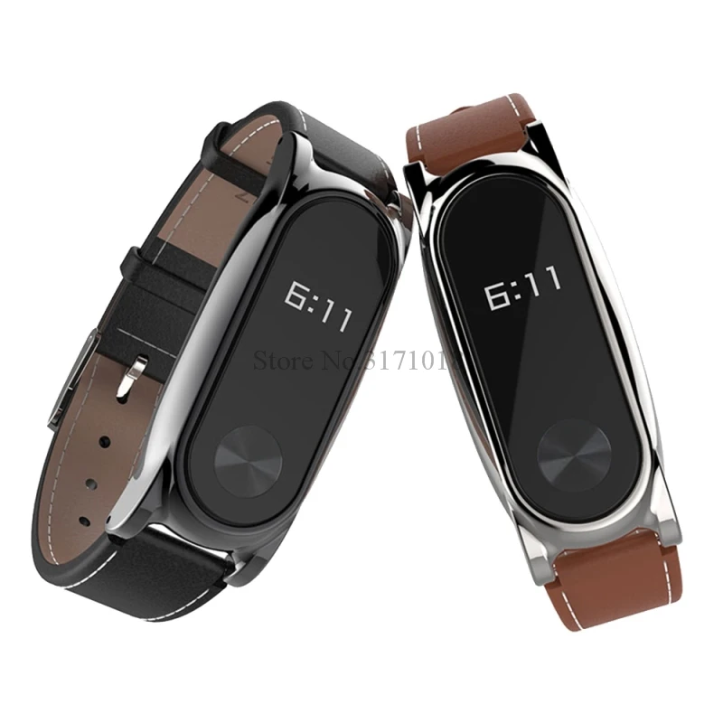 Кожаный ремешок TROLLOVE для смарт часов Xiaomi Mi Band 2 браслет mi band Miband металлический