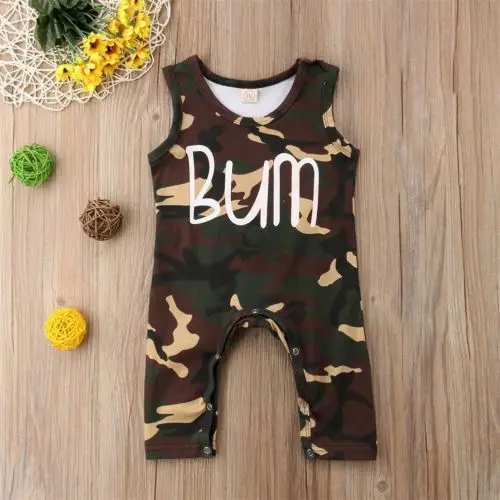 Newborn Kid Baby Boy Infant Camo Sleeveless Romper Jumpsuit Clothes Outfit |