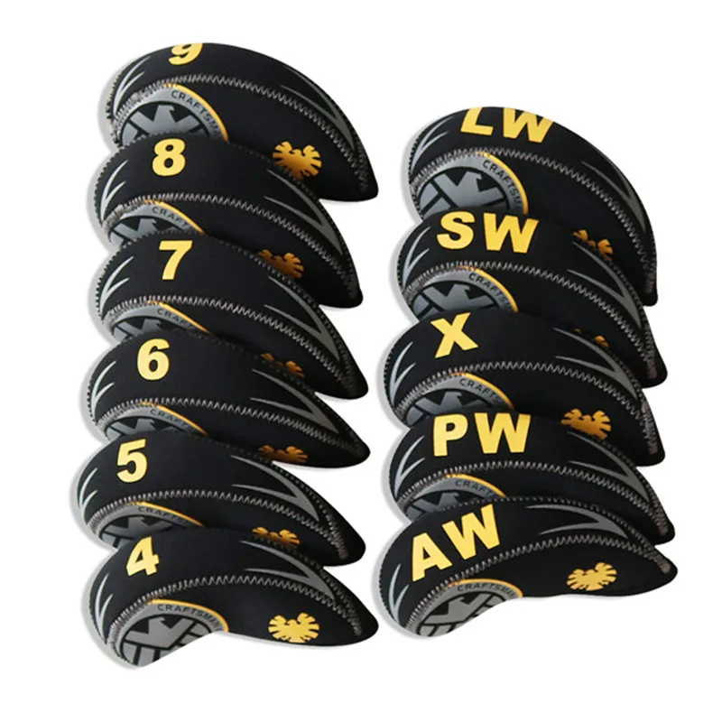 Гольф-мастер 11 шт.(4~ 9, AW, SW, PW, LW, X) неопреновый чехол для головки клюшки для гольфа крышка Железный Клин защитный головной убор 3 цвета