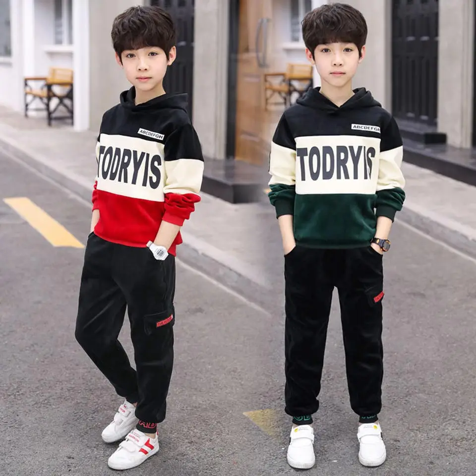 2019 Kids Clothes Boys Spring Autumn Pleuche Sports Suit Set School Children Clothing 2pcs Sweatshirt+Pants Causal | Детская одежда и