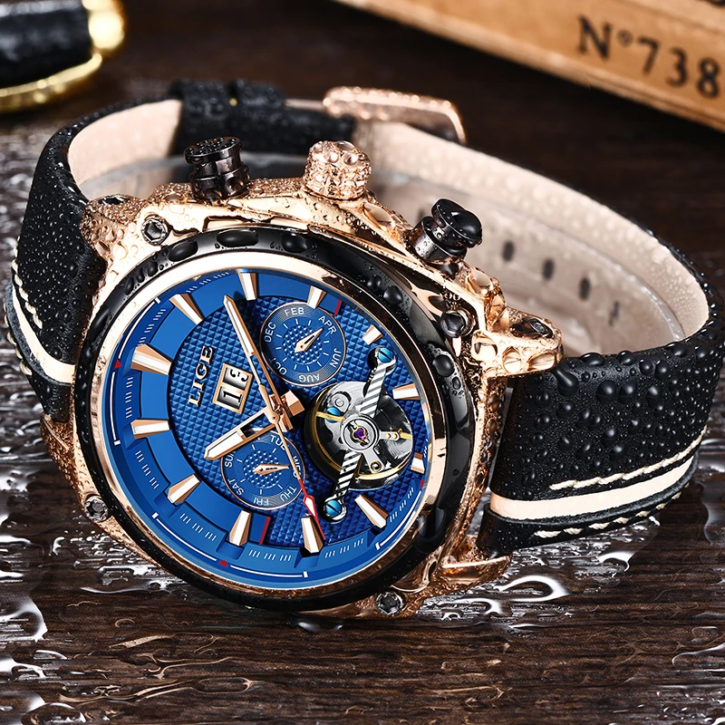 LIGE Лидирующий бренд Роскошные Мужские механические часы модные повседневные