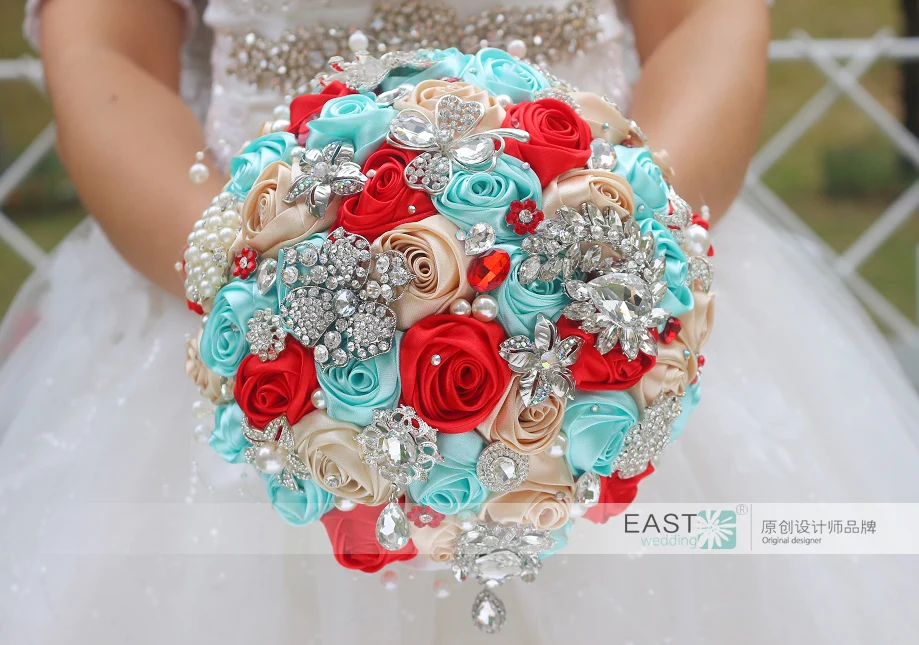 Брошь сделай сам цвета шампанского красная Голубая роза букет Шелковый