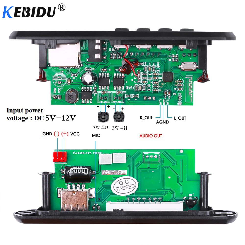 

2023 5-12V MP3 Player Record Car USB Bluetooth5.0 Hands-free Integrated MP3 Decoder Board Module with Remote Control USB FM Aux