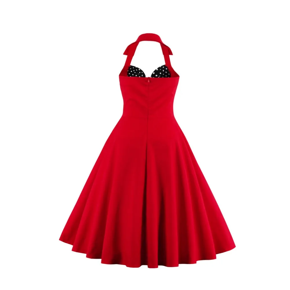 

MisShow 2019 Women Vintage Summer Dress Off Shoulder Dress Sleeveless Elegant Party Dress With Bow Halter Rockabilly Robe Sexy