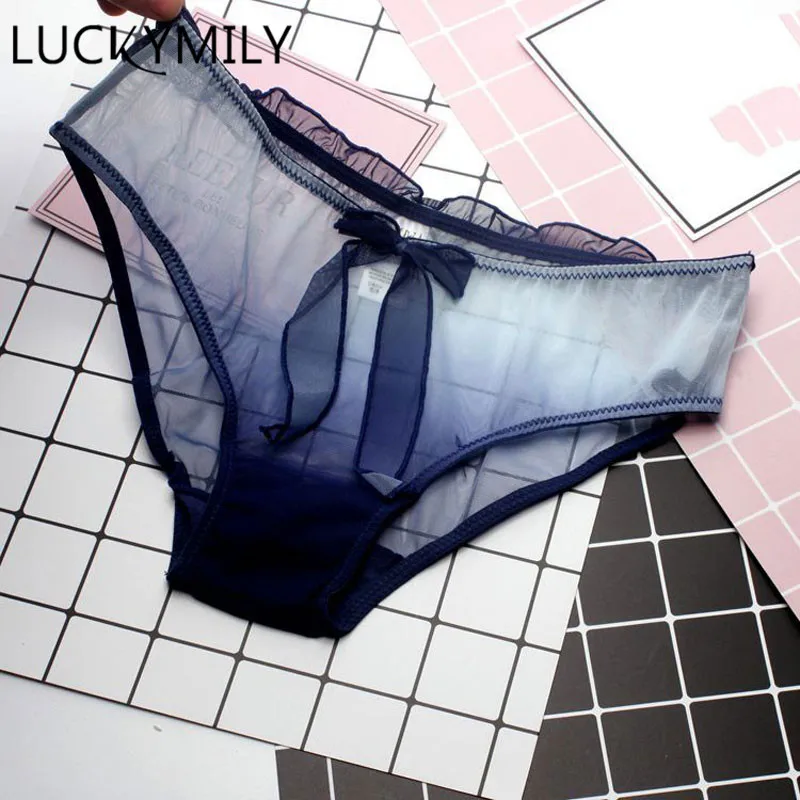 Luckymily модные градиентные сексуальные трусики для женщин с бантом милые прозрачные мягкие воздухопроницаемые трусики милое Нижнее белье женские хлопковые трусы