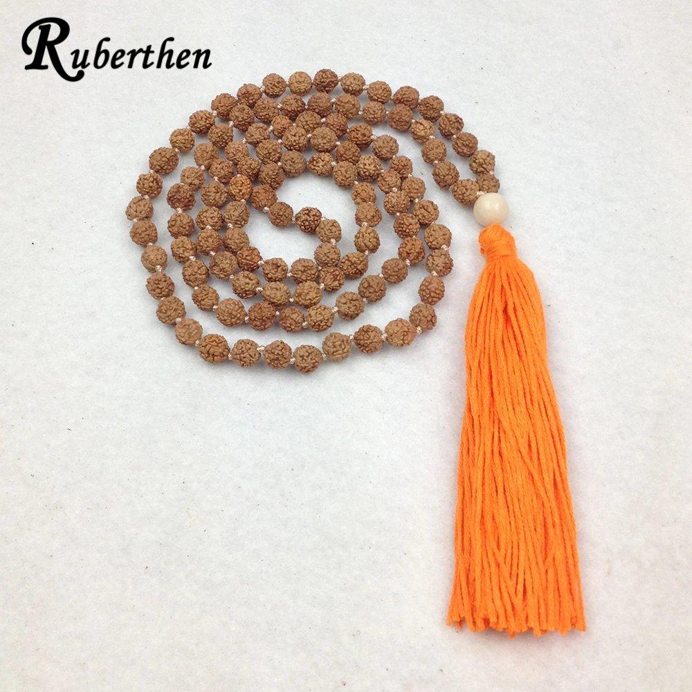 Ruberthen Rudraksha Mala ожерелье ручной работы с оранжевыми кисточками традиционные