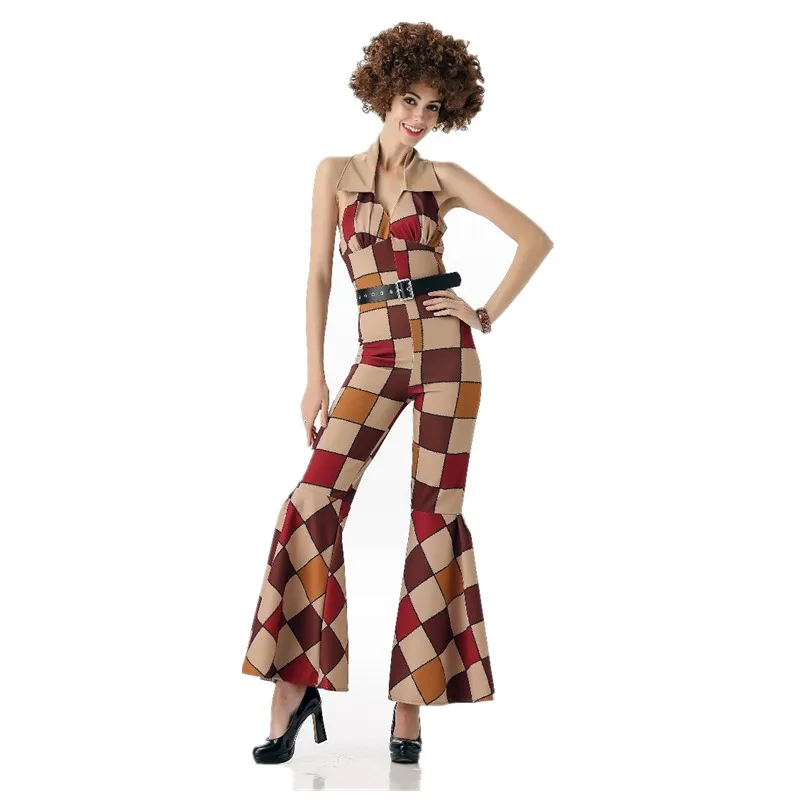 Женский комбинезон с лямкой на шее пикантный клетчатый в стиле ретро для