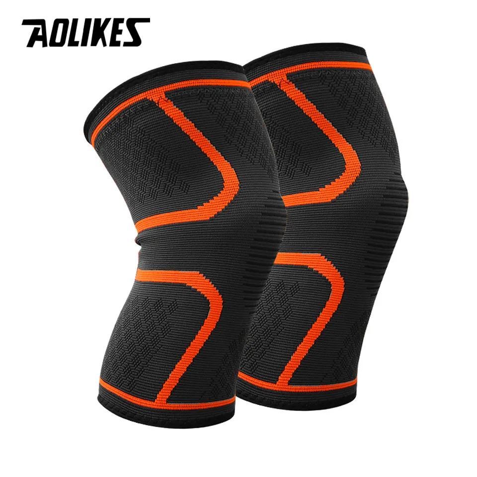 AOLIKES 1 пара спортивных профессиональных наколенников дышащие эластичные наколенники Поддержка фитнес защита Баскетбол Бег Спорт - Цвет: Style A-Orange