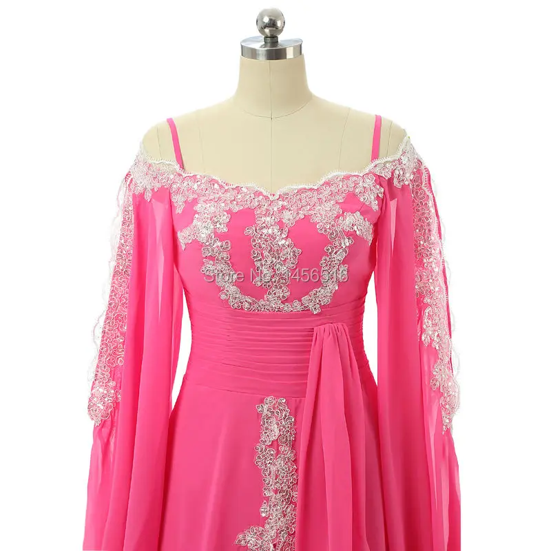 Мусульманское женское платье с длинным рукавом и аппликацией в пол шифоновое