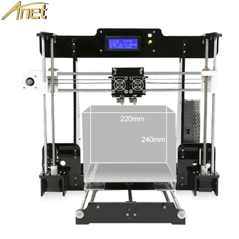 Anet 3d принтер FDM двойной цветной печати 3D Drucker две насадки черный Rep 3d принтер 220x220x240 мм двойной сопло двойной Спринклер