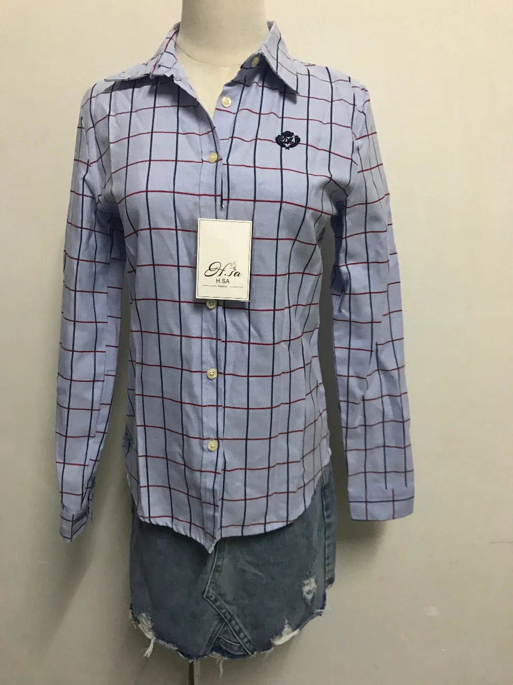 

H.SA 2017 Women's Plaid Shirt Blusas Spring Summer Fashion 100% Cotton Casual Shirts Blouses Blusas Clothing office lady blouse