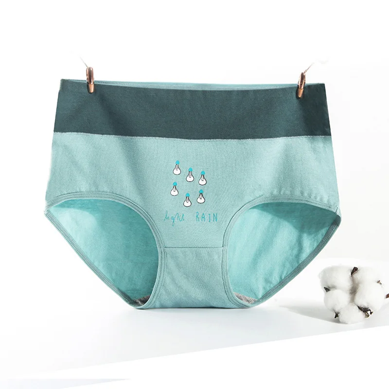 Rain Print Женские бесшовные трусы Fallsweet, хлопковые трусы с высокой талией из воздухопроницаемого материала, милое нижнее белье - Цвет: Rain Print