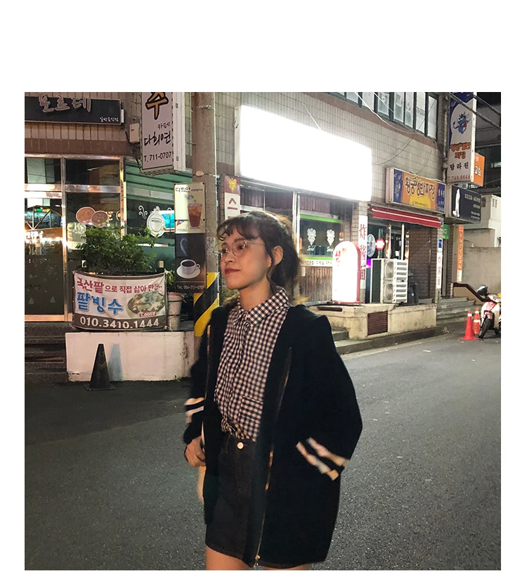 Woherb Harajuku Knitted Cardigan Women Korean Style Modis Striped Print Hooded Sweater Coat Girls Casual Runway Sweaters