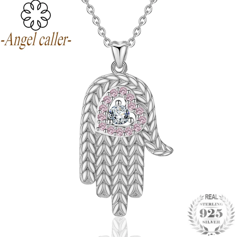 Ангел звонящий 925 серебро ручной кулон ожерелье с розовым AAA CZ кристаллом удача