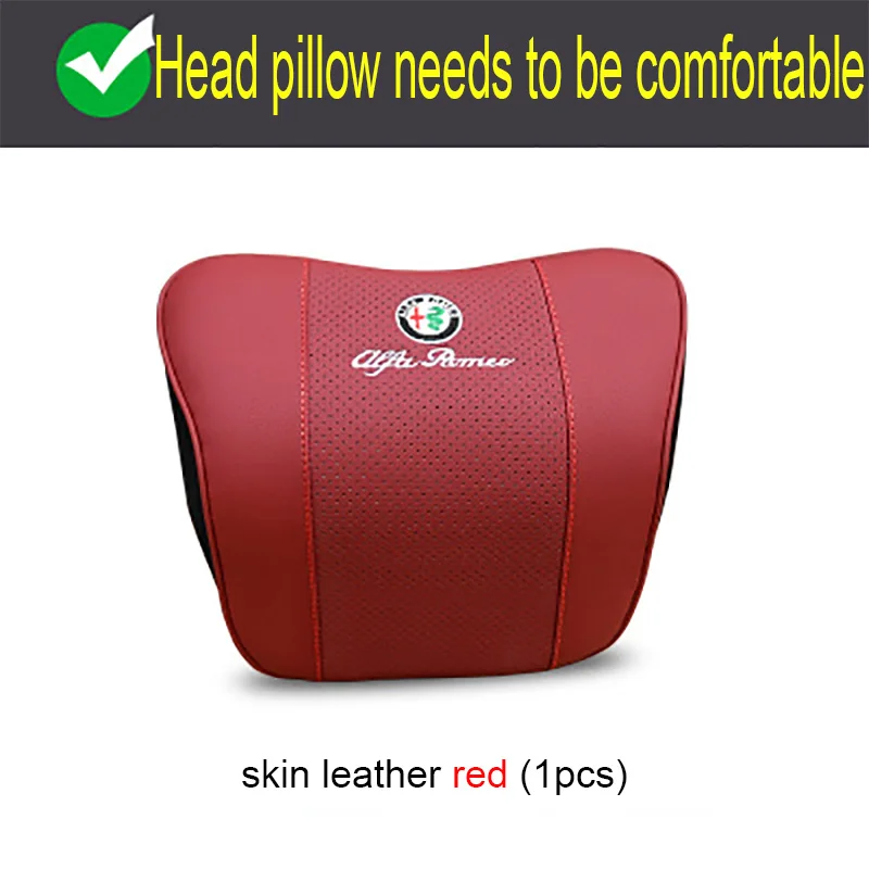 Red head pillow QHCP Автомобильный подголовник подушка для головы и шеи подголовник подушка поясничная поддержка подушка поясная подушка для Alfa Romeo Giulia Stelvio - Название цвета: Red head pillow