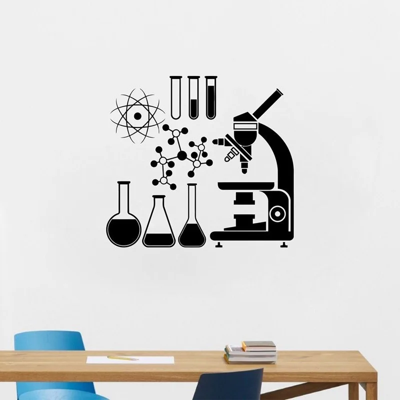 

Microscope Scientist Vinyl Wall Sticker Chemistry Decals Laboratory Waterproof Wall Mural Decor Boys Girls Room Classroom S511