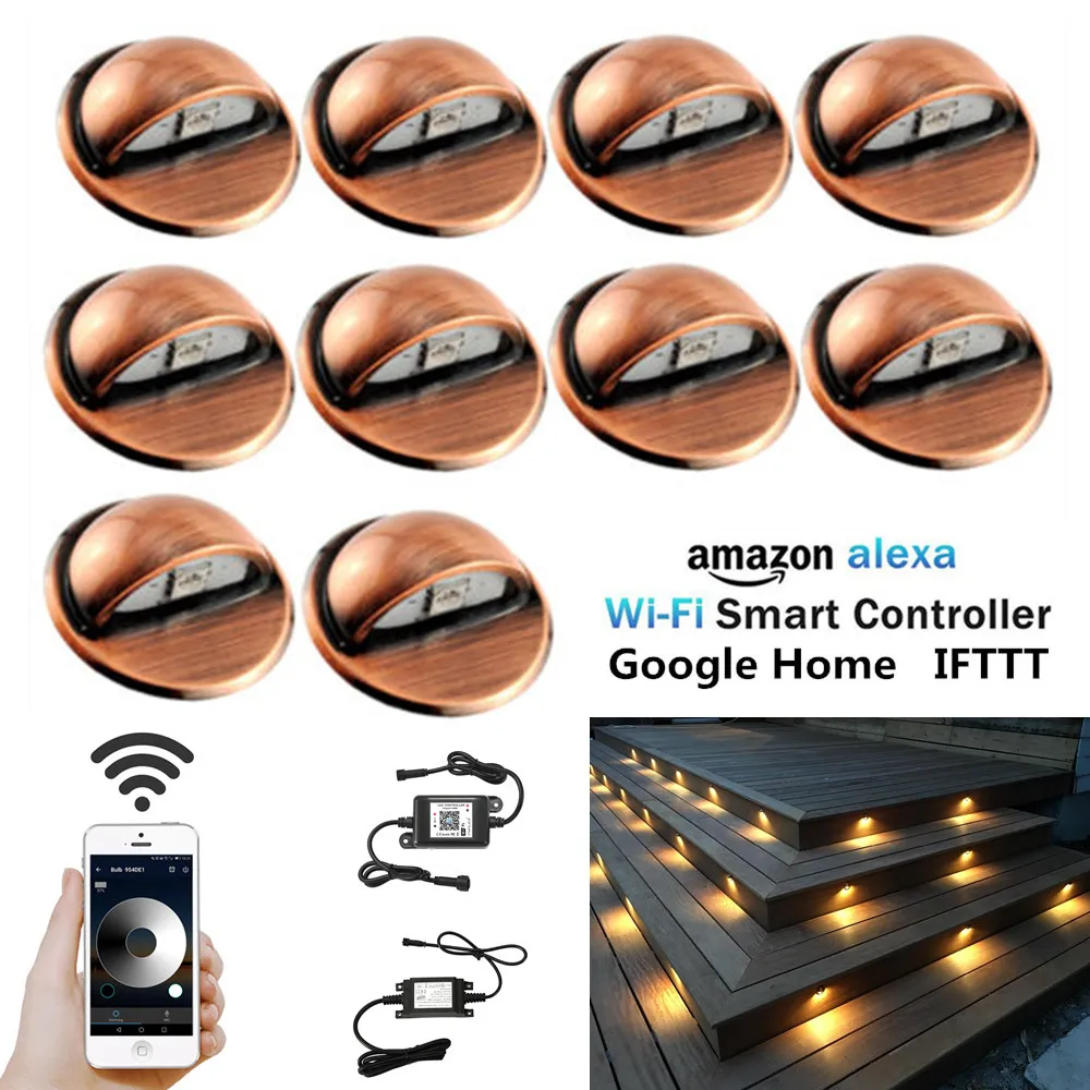 10Pcs/Set Smart WIFI Controller Dimmer Timer Copper IP67 Half Moon 35mm LED Deck Step Stair Fence Lights Led Underground Light