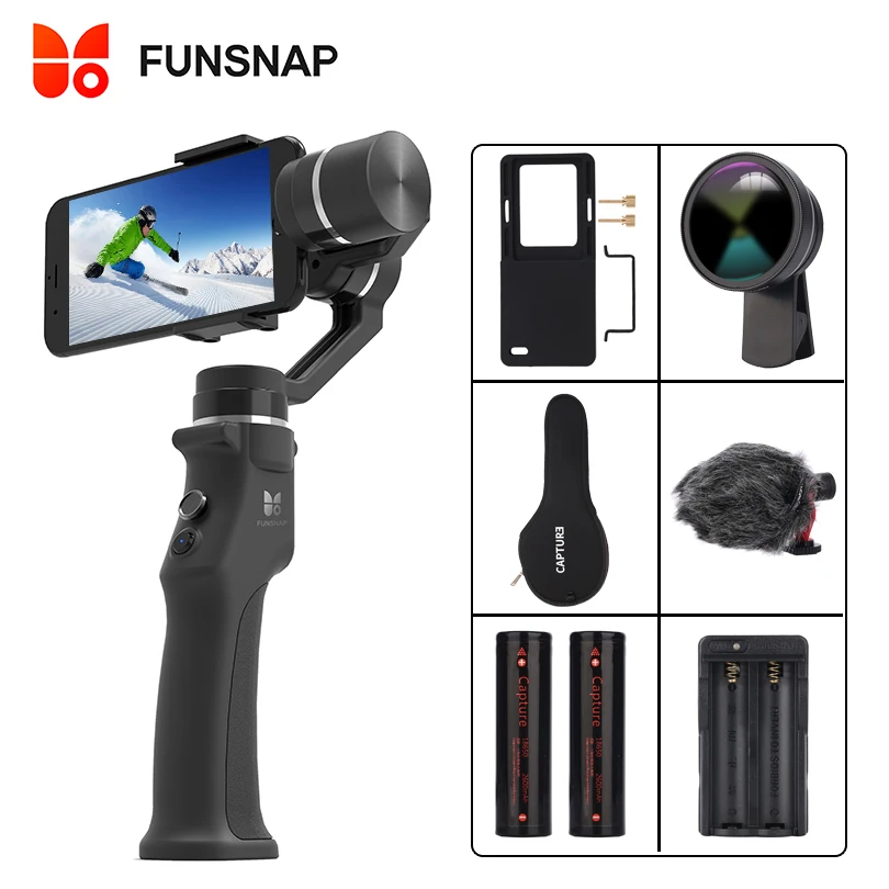 Захват funsnap 3 оси ручной карданный стабилизатор для смартфона мобильного телефона iphone GoPro 7 6 5 sjcam EKEN Yi Экшн-камера