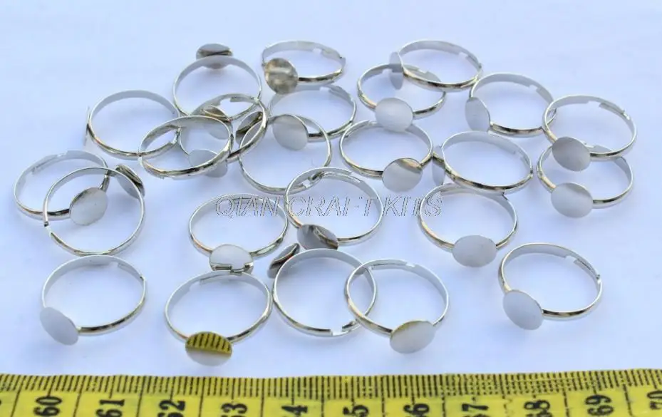 

300pcs Adjustable Ring Blank Base Silver Finish w/ 8mm glue pad lead free for adult 17mm inner dia diy craft kits