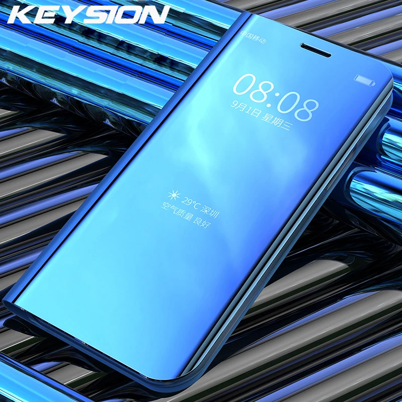 Кожаный флип кейс KEYSION Mirror для Xiaomi Mi 9 8 SE A2 A1 Mix 3 роскошный смарт чехол Redmi Note 7 6 5 Pro