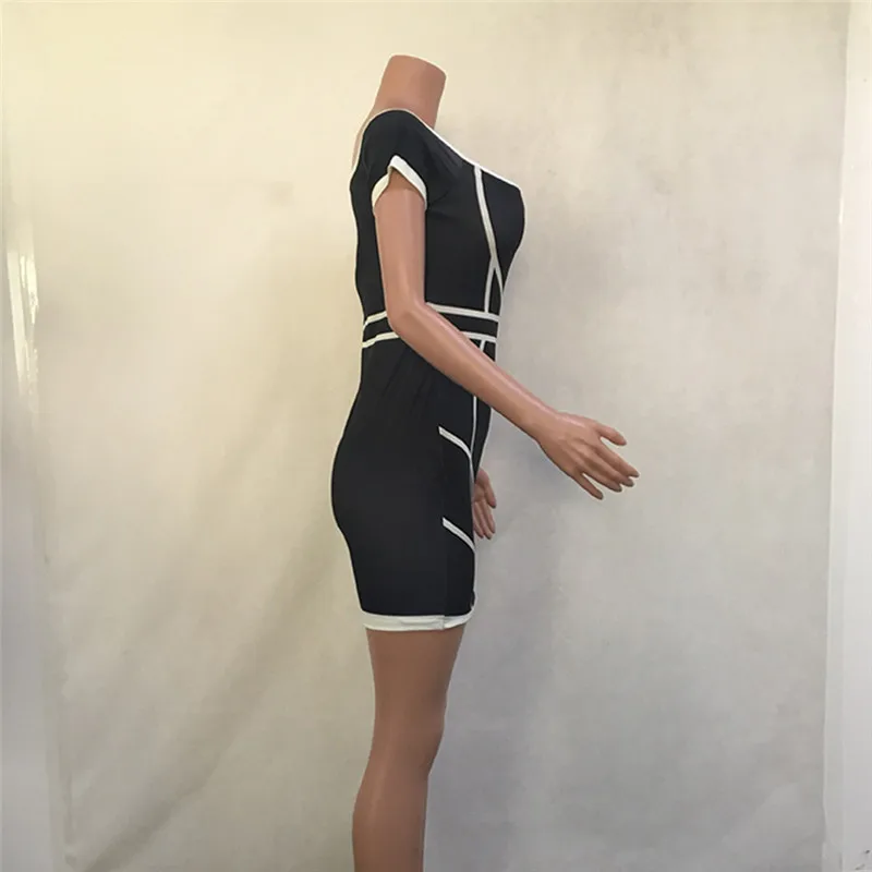 Летние черные Лоскутные короткий рукав пикантные Клубные платье с плеча