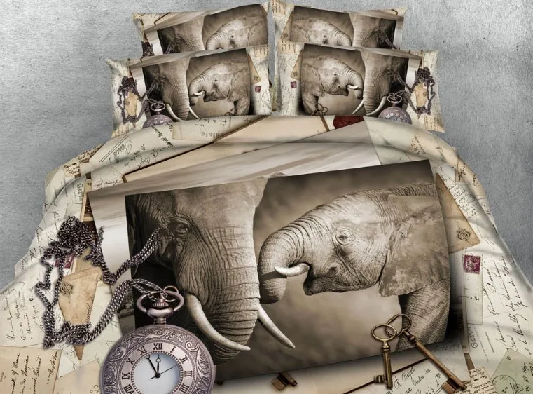 

Elephant Bedding set Luxury Super King Queen size 3D quilt duvet cover bed in a bag sheet linen full twin single double 4PCS