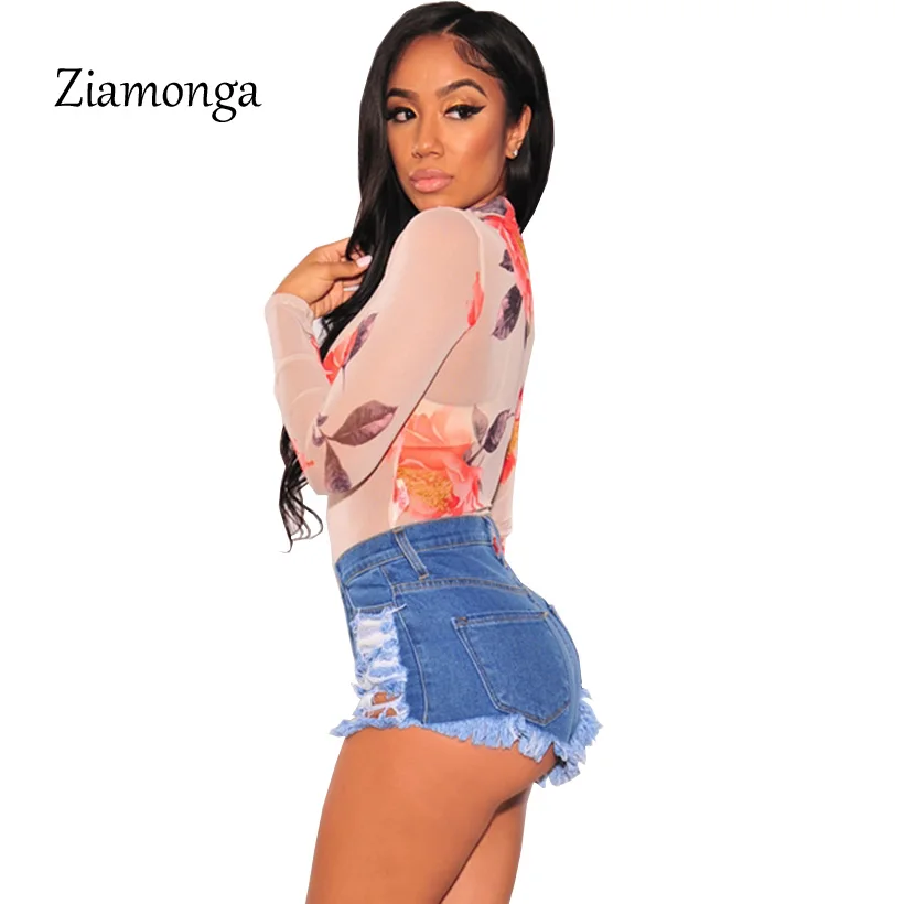 Женские облегающие комбинезоны с высоким воротом Ziamonga цветочным принтом длинным