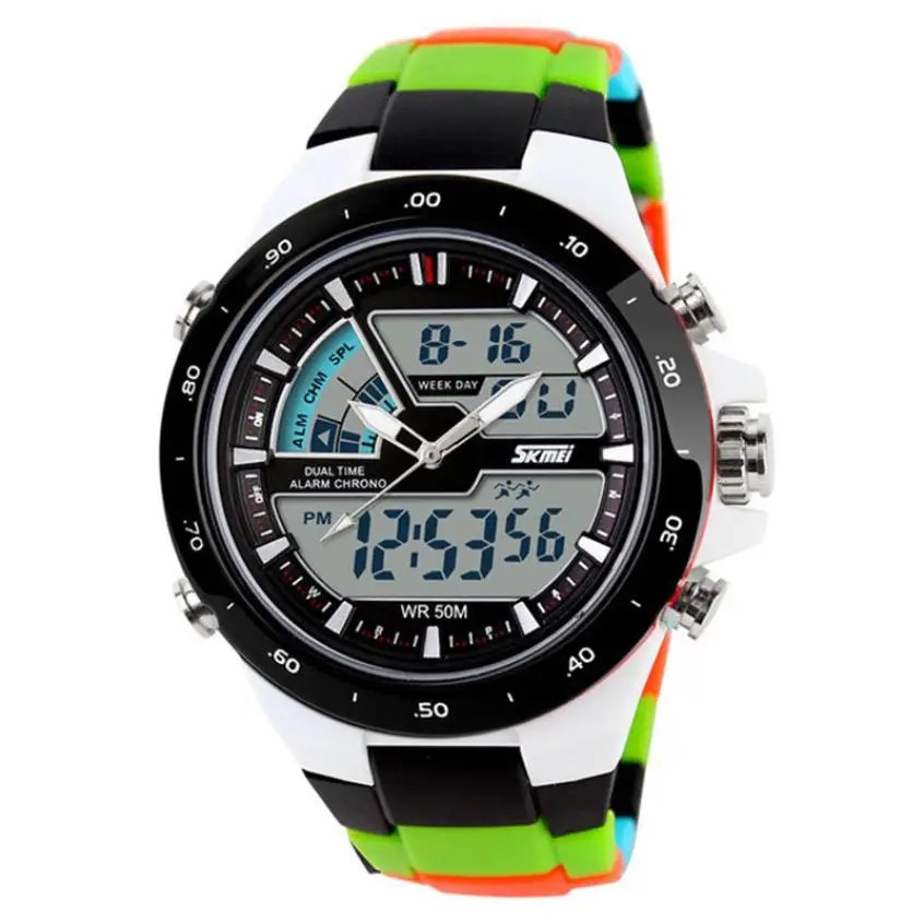 Black Colorful SKMEI Модные Простые спортивные часы мужские часы 5 бар водонепроницаемые уличные наручные часы двойной дисплей Цифровые мужские часы Relogio Masculi - Цвет: Black Colorful