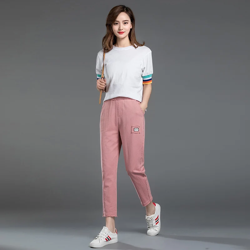 Женские шаровары с высокой талией повседневные свободные розовые брюки из