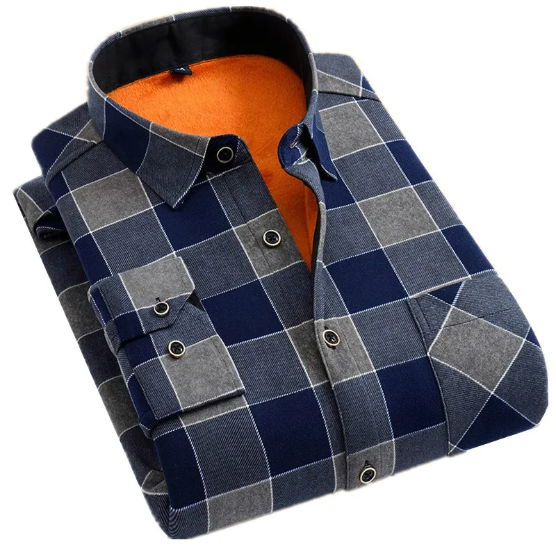 Мужская повседневная плотная теплая рубашка с длинными рукавами бархатная