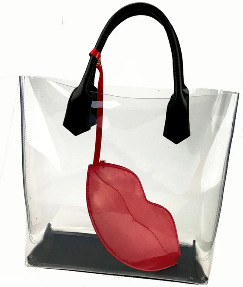 Сумка тоут из ПВХ 2 шт. большая прозрачная сумка с рисунком в виде сердца губ звезд
