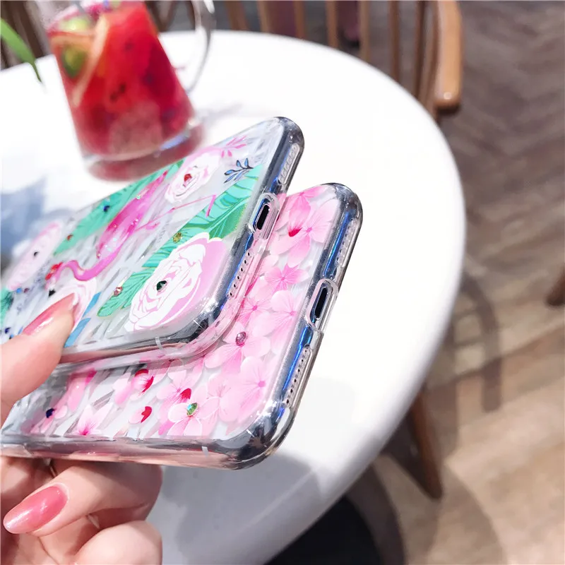 Kerzzil модный объемный Фламинго алмазный порошок чехол для iPhone X 6 7 8 Plus S плюс