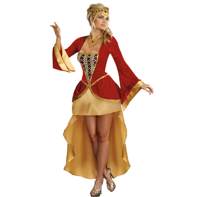 Роскошный понижающий красный золотой головной убор костюм на Хэллоуин для